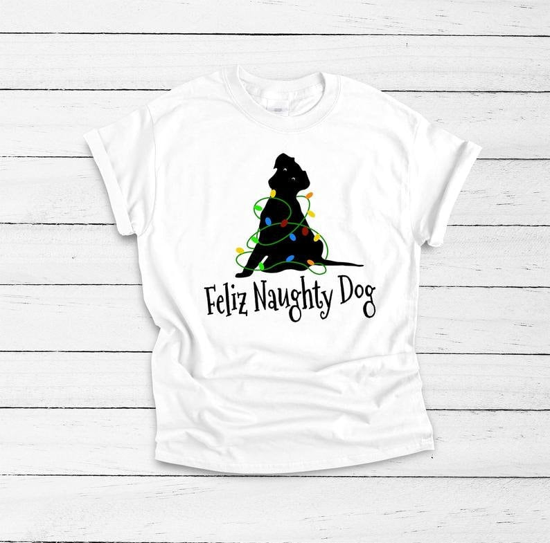 Feliz Naughty Dog Christmas Shirt, Christmas Dog, Dog Silhouette, Dog Christmas Lights, Dog Lovers Shirt, Dog Mom Shirt, Bad Dog Sweatshirt