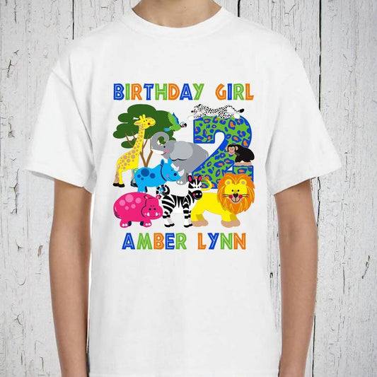 Jungle Safari Birthday Party, Two Year Old Birthday Girl Shirt, Personalized Shirt, Zoo Birthday, Safari Birthday Shirt, Birthday Outfit