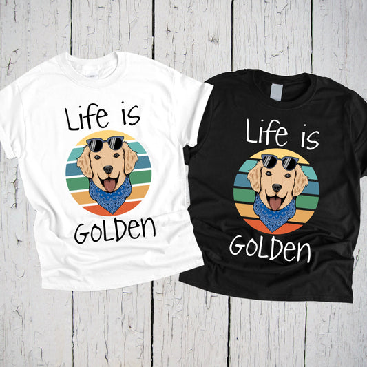 Life Is Golden Retro Shirt, Golden Retriever Shirt, Golden Mom Shirt, Retriever Mama, Golden Retriever Mom Tee, Golden Retriever Dad T-Shirt