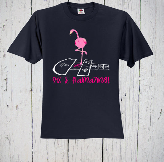 Six & Flamazing, Hopscotch Shirt, Flamingo Birthday, Girls Birthday Shirt, Flamingo Tshirt, Pink Flamingo, 6 Birthday, Birthday Girl Shirt