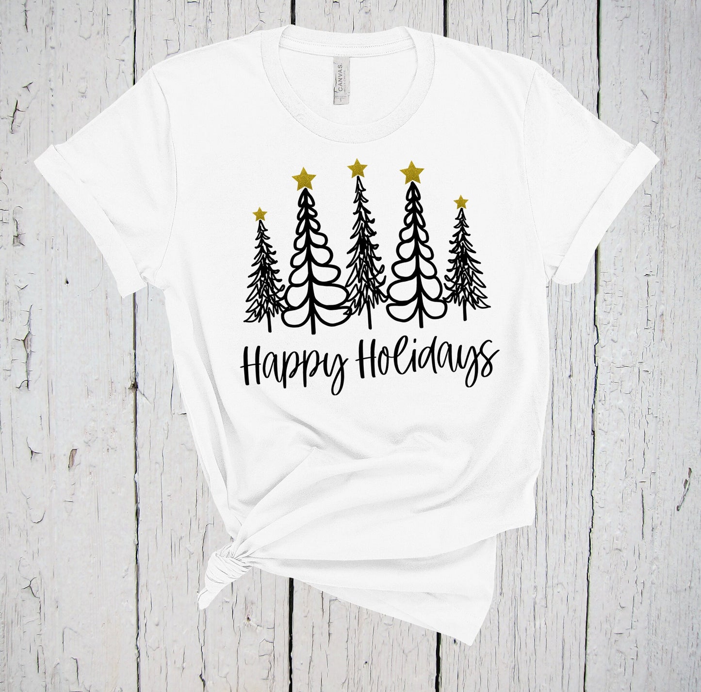 Happy Holidays, Cute Christmas Pine Trees Shirt, Autumn Fall Winter Holiday Season Tee, Men Women & Kids Matching Family Tshirt Xmas Tops