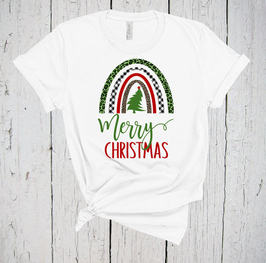 Merry Christmas Rainbow, Christmas Tree Shirt, Winter Shirt, Buffalo Plaid, Leopard Print, Xmas Holiday Tee, Matching Family Shirts Shirts