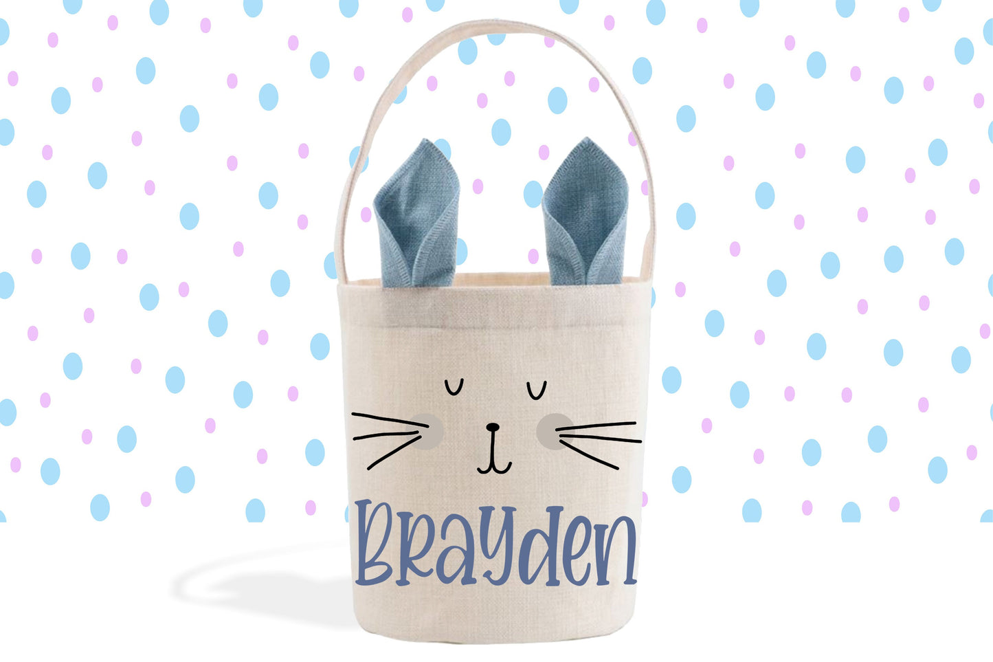 Boy's Easter Basket, Bunny Ears, Easter Gift Basket, Easter Basket Personalized, Easter Bunny Bag, Blue Ears, Custom Linen Basket for Boys