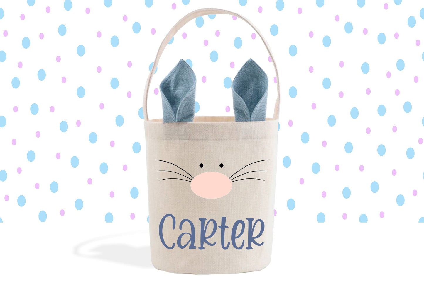 Boy's Easter Basket, Blue Bunny Ears, Cute Easter Gift Basket, Custom Easter Pail, Personalized Name, Easter Bunny Bag, Linen Basket for Boy