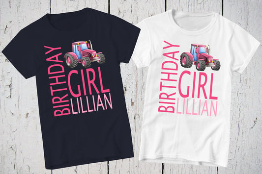 Pink Tractor Birthday Girl Shirt, Farm Party, Farm Tractor for Girl, Pink Tractor Shirt, Personalized Shirt, Girls Birthday Shirt, Farm Girl