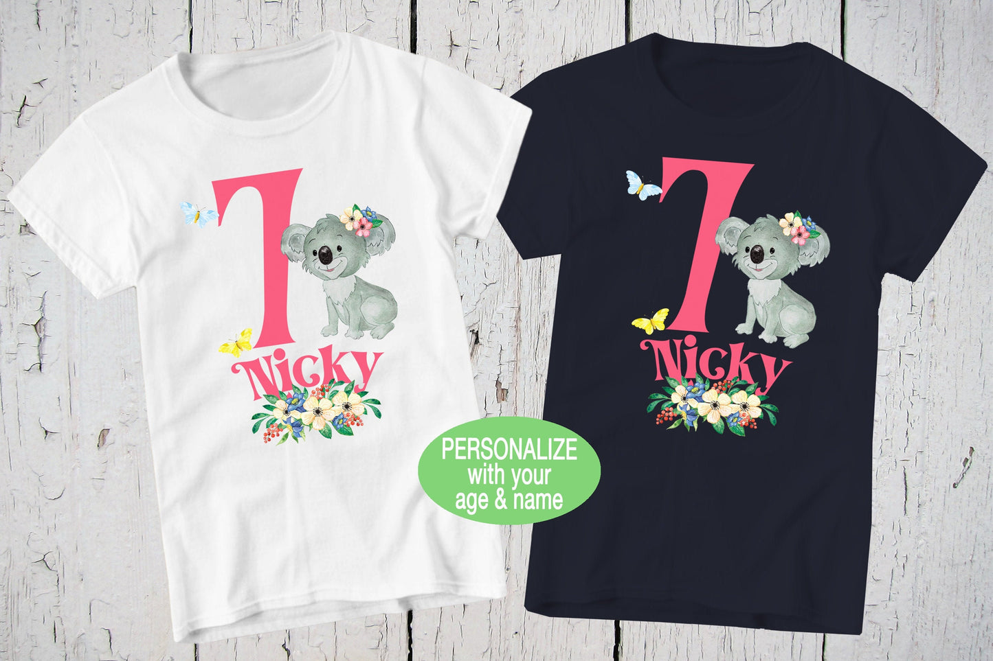 Koala Birthday Shirt, Personalized Shirts, Koala Print, Birthday Gift Girl, Girls Birthday Tee, Australia Shirt, Toddler Butterfly Shirt