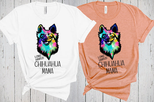 Long Haired Chihuahua Mama Shirt, Fur Mama, Chihuahua Mom, Boho Pup Tshirt Gift, Chihuahua Art, Bohemian Style, Tie Dye Shirt, Retro Shirt