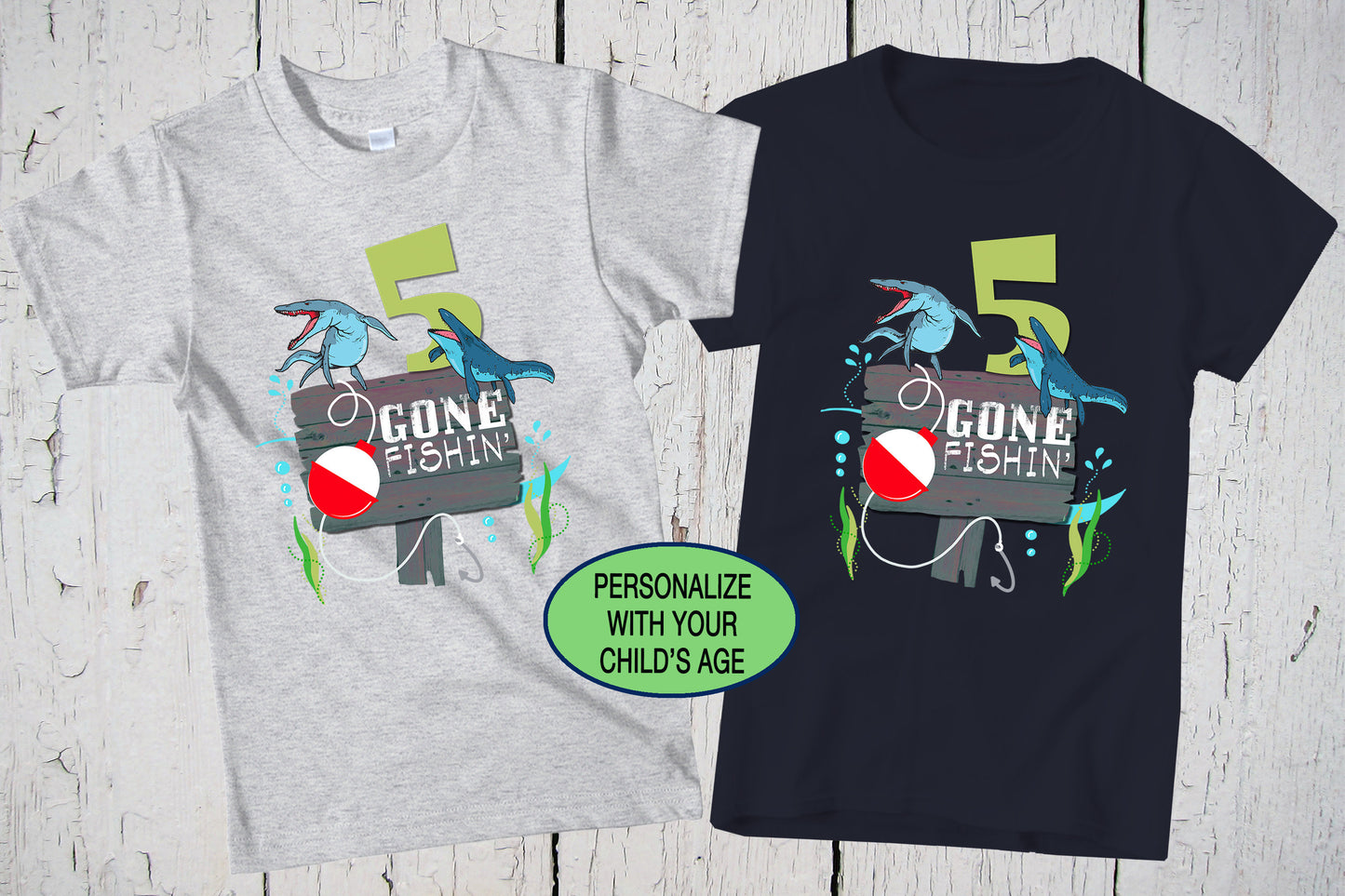 Gone Fishing, Dinosaur Birthday Shirt, Mosasaurus & Kronosaurus Fish Dinosaurs, Dino Shirt, Dinosaur Shirt, Fishing Shirt, Gone Fishing Sign