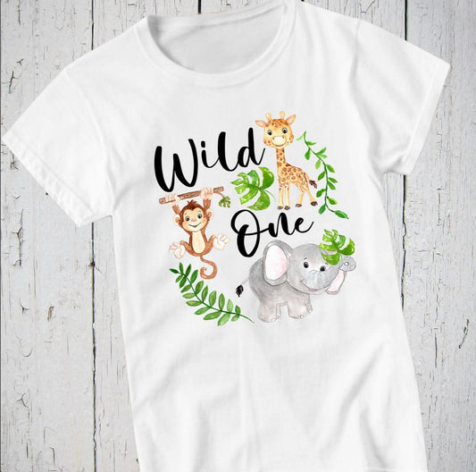 Wild One, First Birthday, Zoo Birthday Shirt, One Shirt, First Birthday Outfit Boy, Safari Zoo Animal Birthday Party Tee, One-piece Bodysuit