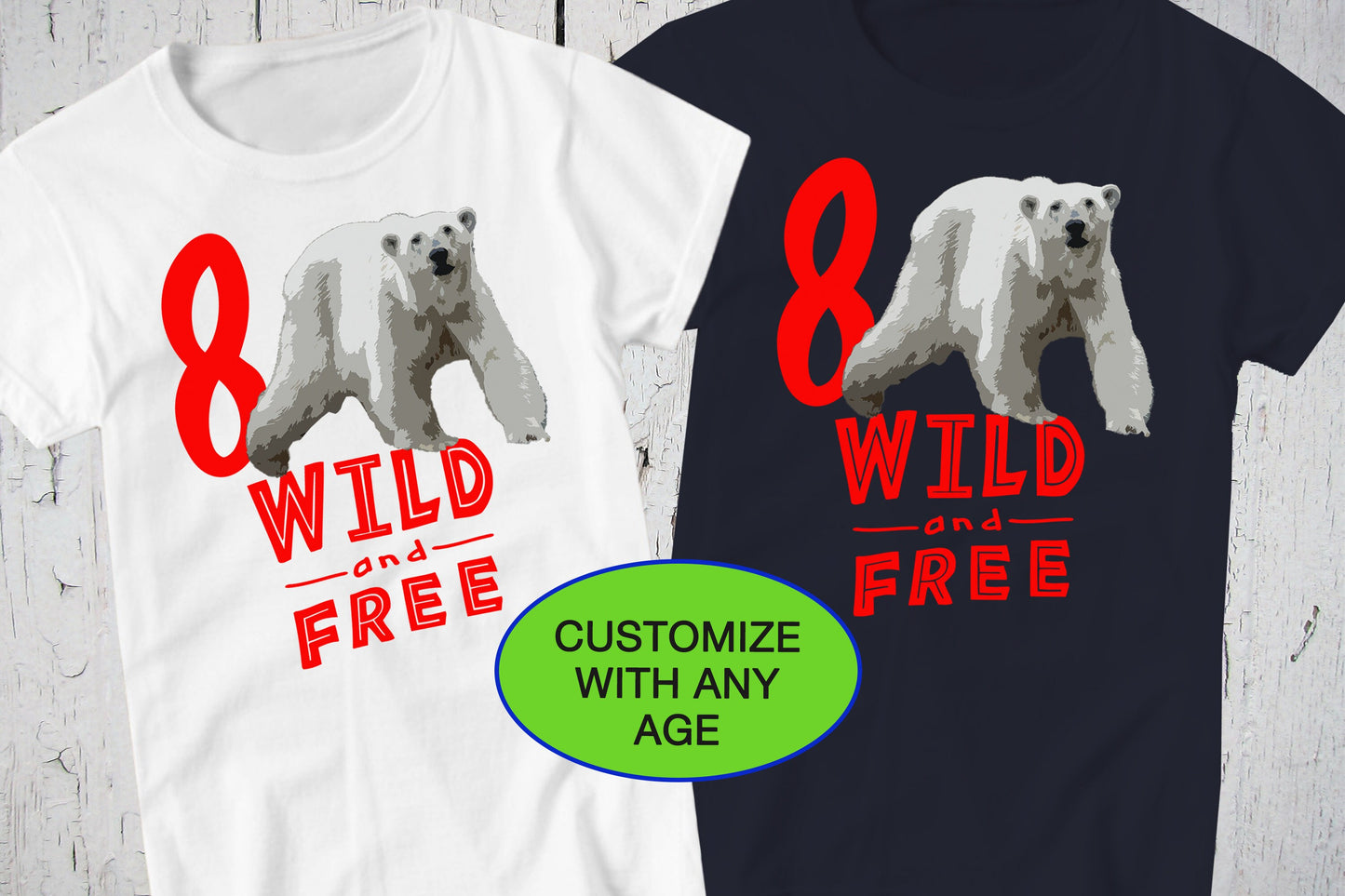 Polar Bear Birthday Shirt, Wild and Free, Polar Bear Art, Wild Shirt, Custom Shirt, Wild One, Polar Bear Party, Animal Shirt, Boys Birthday