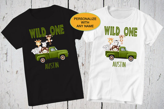 Wild One Shirt, Safari Birthday, Boho 1st Birthday, Wild Animals, Jungle Party, Vintage Retro Truck, Zoo Elephant Lion Giraffe Monkey Zebra