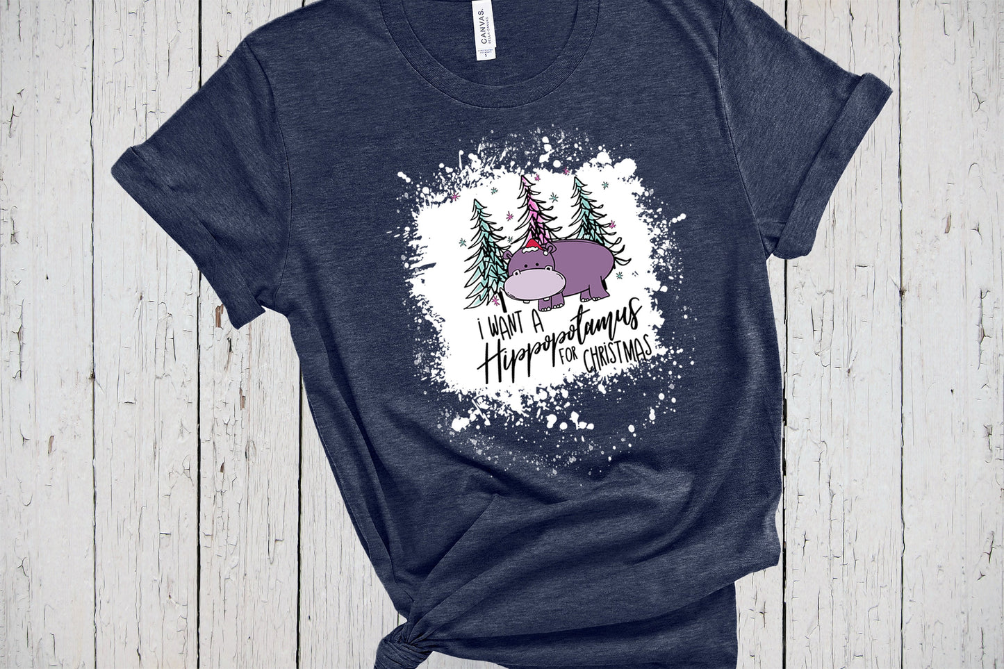 I Want A Hippopotamus For Christmas Shirt, Bleached Shirt Effect, Hippo for Christmas, Winter Shirt, Matching Christmas Shirts Family