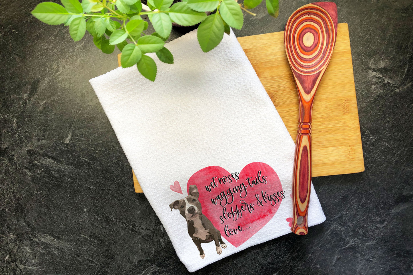 Pitbull Dog Towel, Valentines Day Gift for Pitbull Mom, Valentines Day Decor, Kitchen Tea Towel, Pit Bull Custom Hand Towel, Waffle Weave