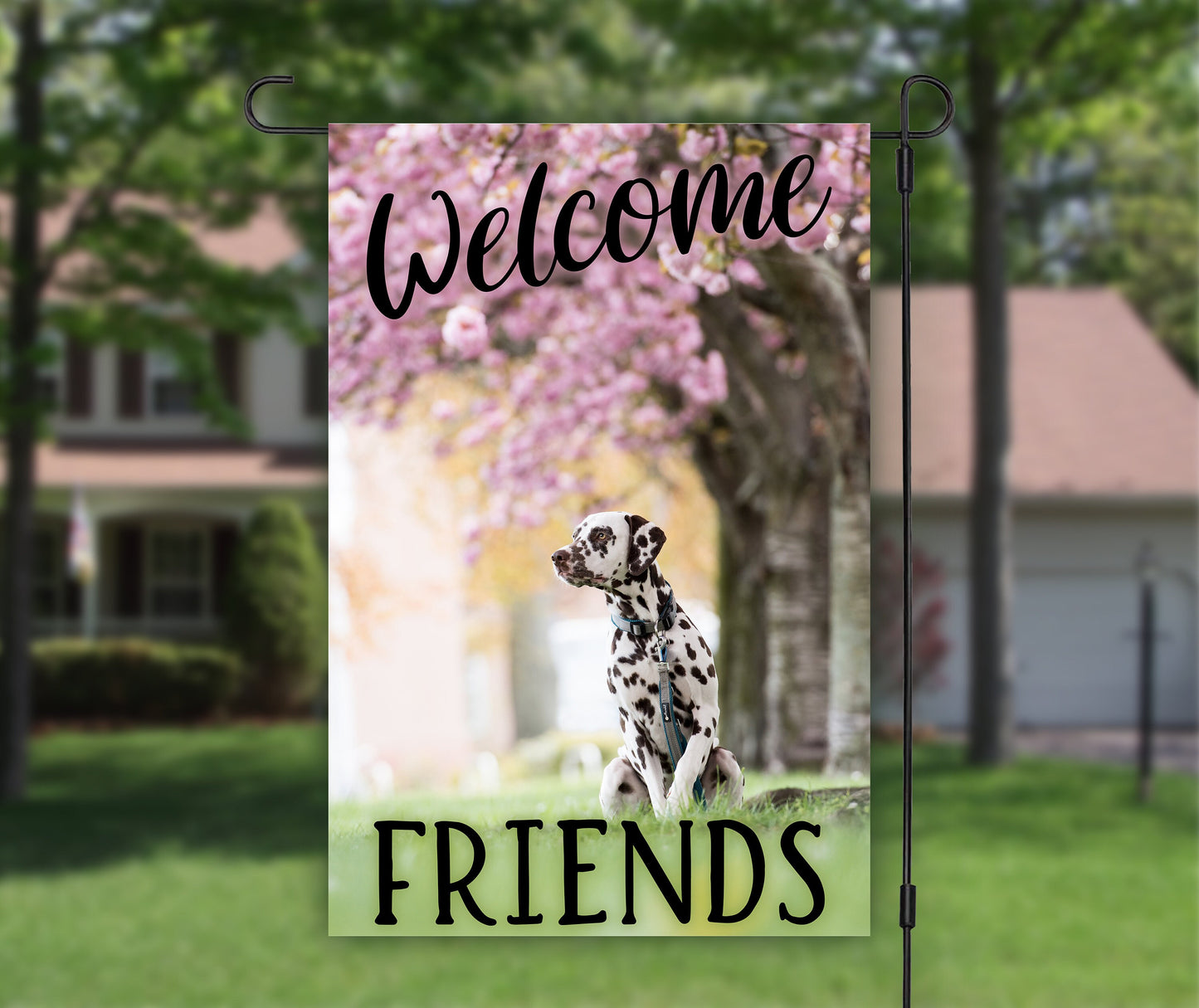 Welcome Friends, Dalmatian Print, Garden Flags for Dog Lovers, Garden Decoration, House Flags, Garden Decor, Garden Party Flag, Mother's Day