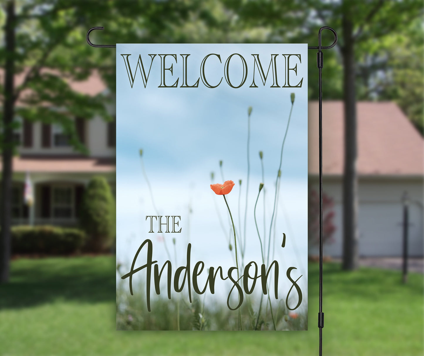 Personalized Welcome Flag, House Flags, Yard Garden Flag, Personalized Flags, Poppy Flower, Housewarming Gift, First Home, New Home Gift