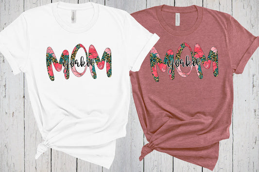 Yorkie Mom, Dog Mom T Shirt, Western Floral, Peony Print, Leopard Print, Teacup Yorkie Gifts for Mom, Yorkie T Shirt, Yorkie Dog Gifts