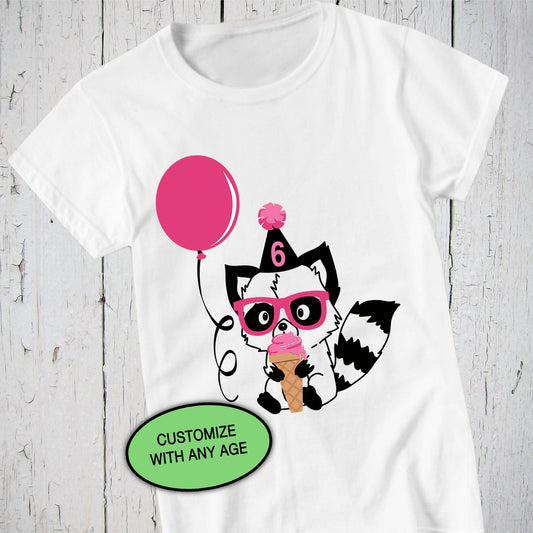 Raccoon Shirt, Custom Shirt, Birthday Shirt, Ice Cream Party, Raccoon Lover Gift, Woodland Birthday, Wild One Birthday Hat, 1st Birthday Tee