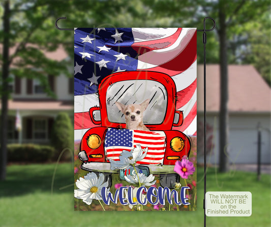 Chihuahua Gifts, House Flag, American Flag Art, Patriotic Decor, Outdoor Flag, New Home Gift, Vintage Truck, Daisies Field, Chihuahua Mom