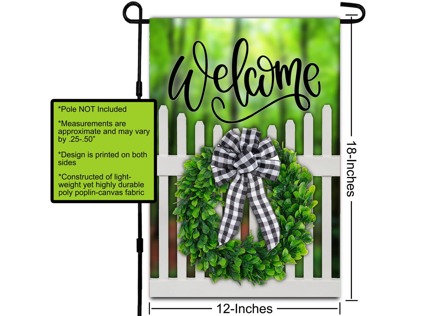 Welcome Sign, House Flag, Boxwood Wreath, Picket Fence, Garden Flag, Outdoor Flag, Summer Flag, Seasonal Flag, Housewarming Gift, Home Decor