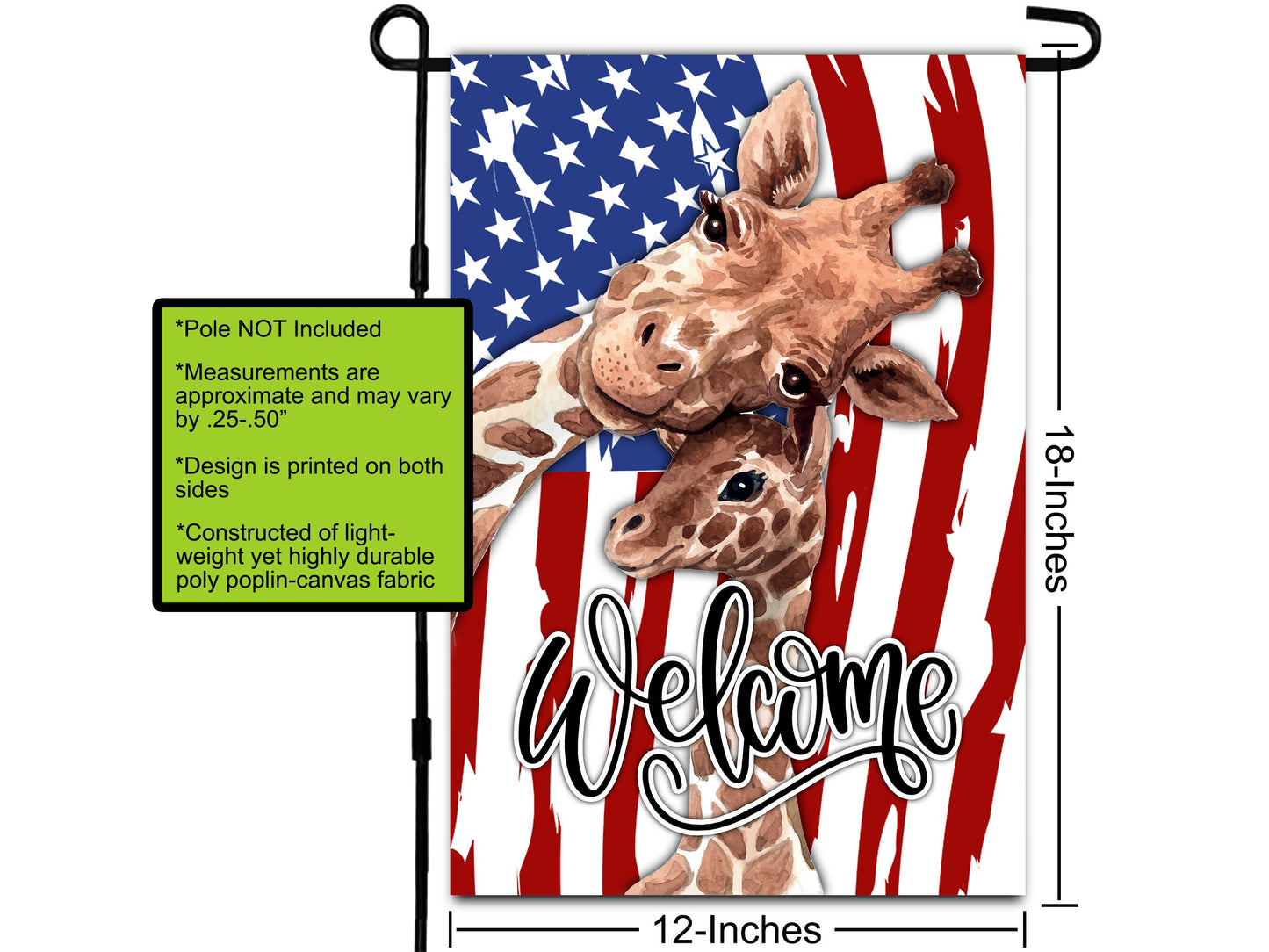 Giraffe Welcome Garden Flag, American Flag, House Flag, Garden Art, Outdoor Flag, Giraffe Gift, Summer Garden Flag, Patriotic Decor