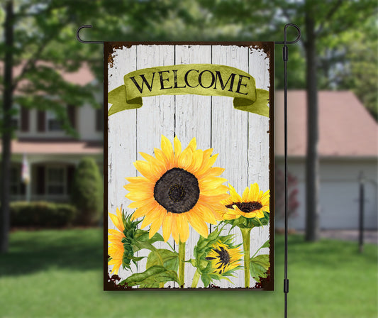 Rustic Sunflower, House Flag, Welcome Garden Flag, Porch Flags, Garden Art, Outdoor Flag, Sunflower Art, Printed Both Sides, Sunflower Flag