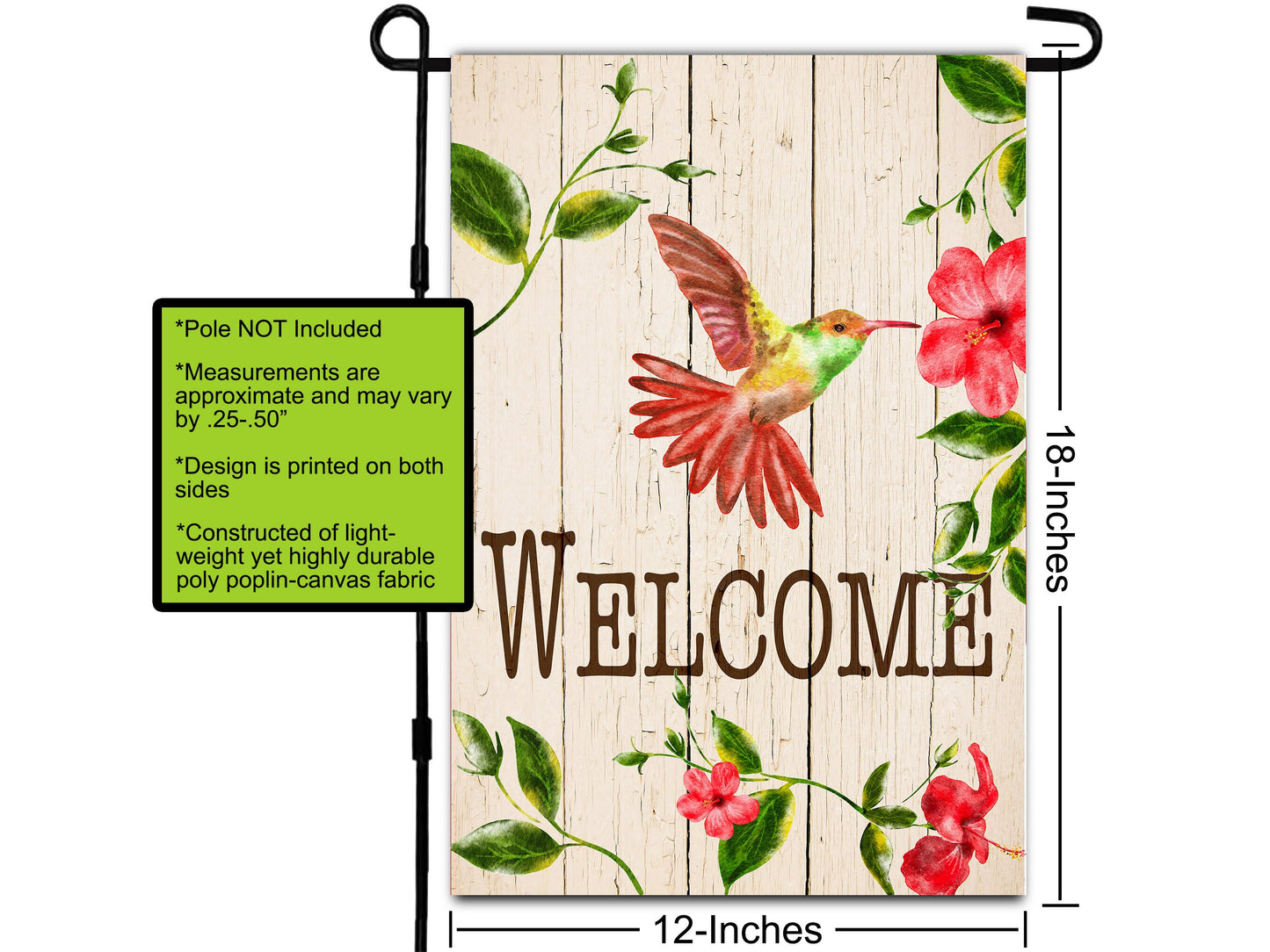 Hummingbird Welcome Garden Flag, House Flag, Porch Flags, Outdoor Flag, Camping Flag, Floral Welcome Sign, Hummingbird Garden Party Flag