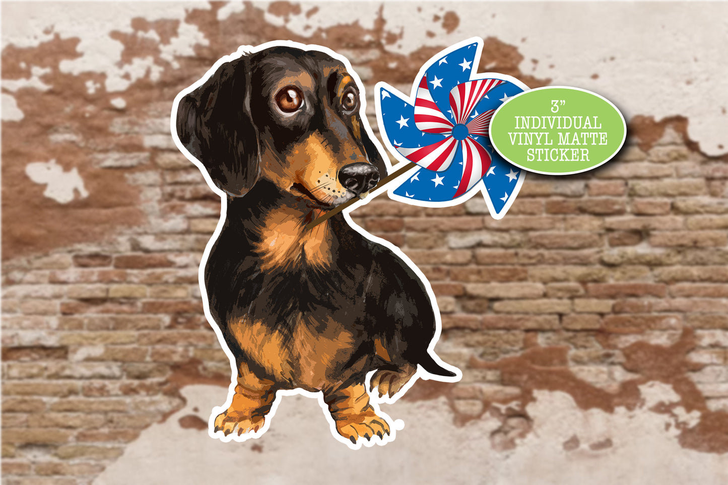 Dachshund Sticker, Patriotic July 4, USA American Flag, Doxie Gift for Mom, Cute Dog Sticker, Vinyl Decal Journal Laptop, Weiner Sausage Dog