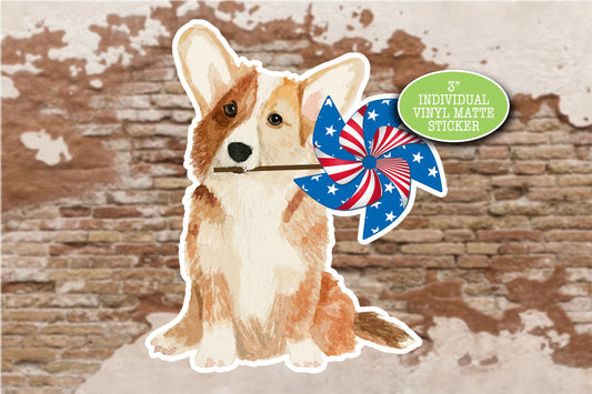 Corgi Sticker, Patriotic July 4, USA American Flag, Corgi Lover Gift, Corgi Mom, Cute Dog Sticker, Vinyl Decal, Journal Laptop, Corgi Dad