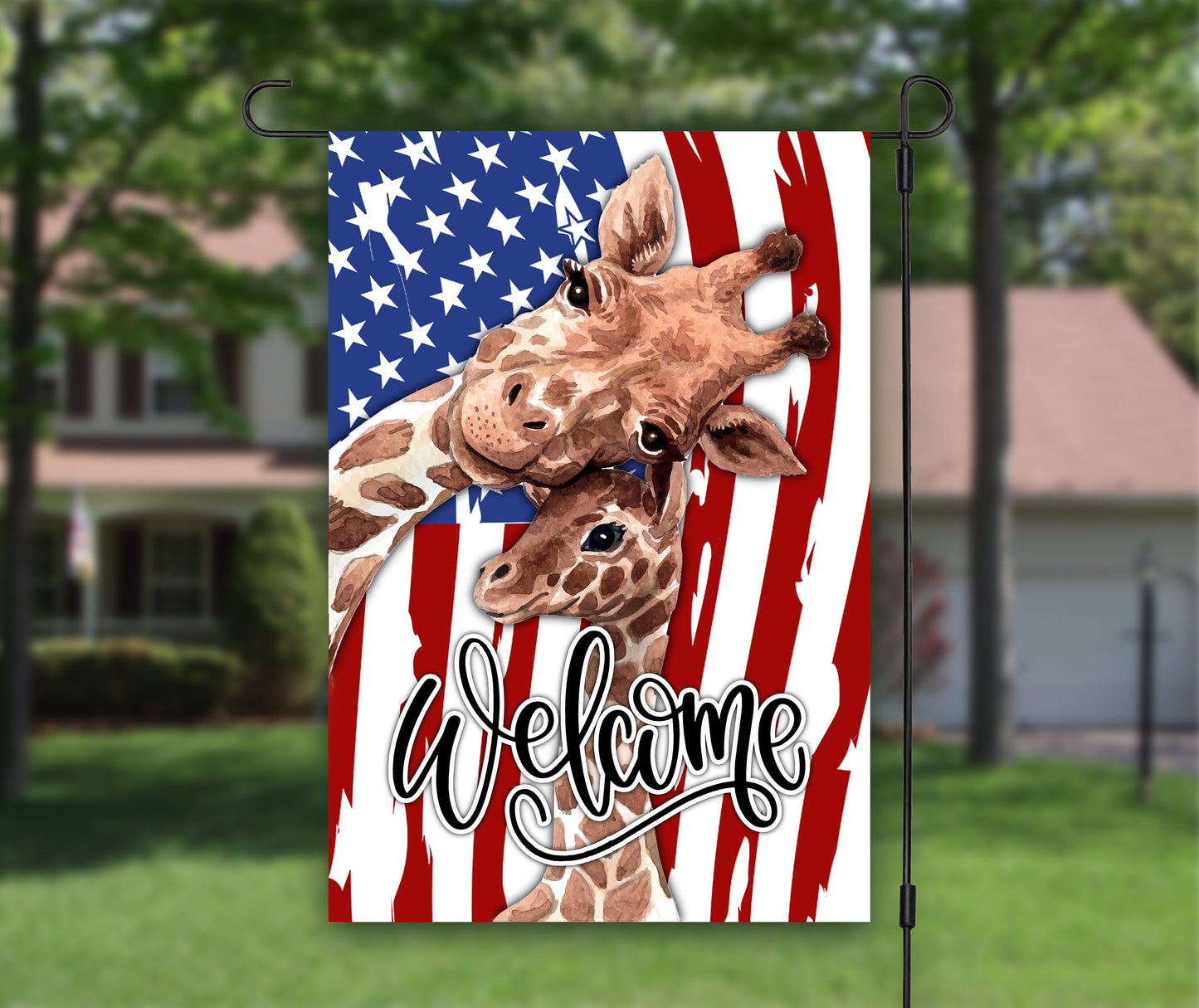 Giraffe Welcome Garden Flag, American Flag, House Flag, Garden Art, Outdoor Flag, Giraffe Gift, Summer Garden Flag, Patriotic Decor