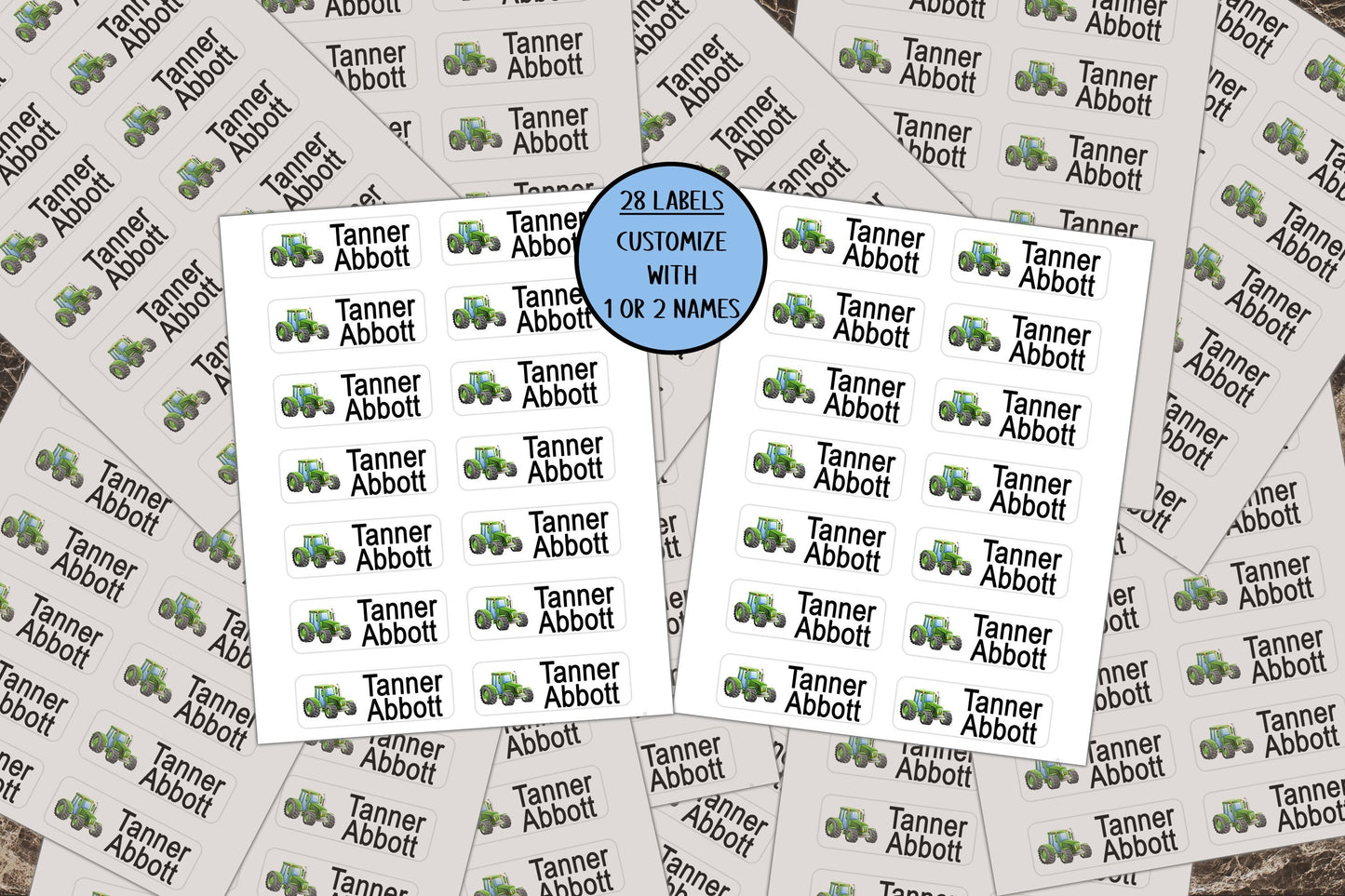 Kids Name Stickers, Green Tractor, Daycare Name Labels, Preschool Labels, Water Resistant, School Labels, Personalized Stickers, Customized
