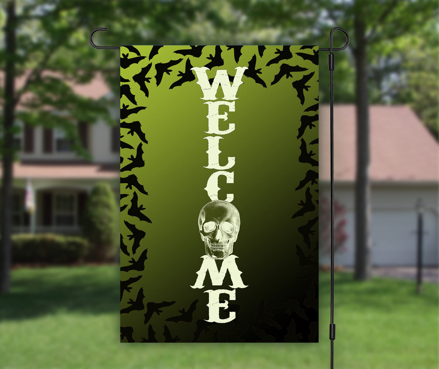 Skull & Bats Halloween Flag, Porch Flag, Camping Flag, Yard Flag, Welcome Garden Flag, Halloween Skull Decor, Welcome Sign, Fall Garden Flag