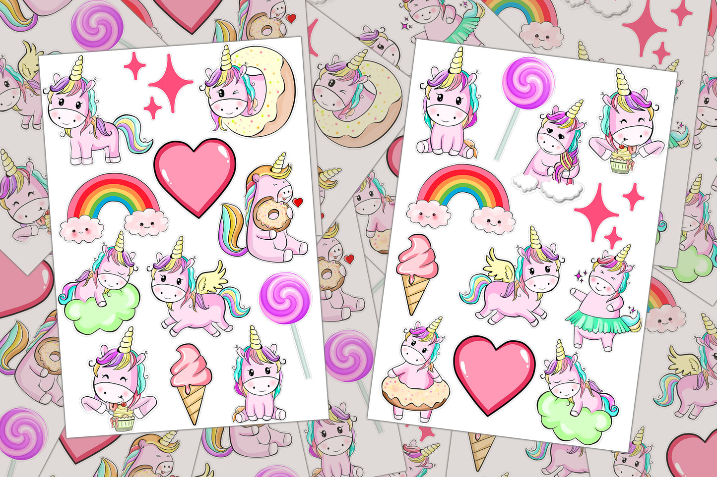 Kawaii Unicorn, Cute Stickers for Kids, Sticker Sheet, Pink Unicorn, Unicorn Favor, Donut Sticker, Laptop Stickers, Girl Stickers, Ice Cream