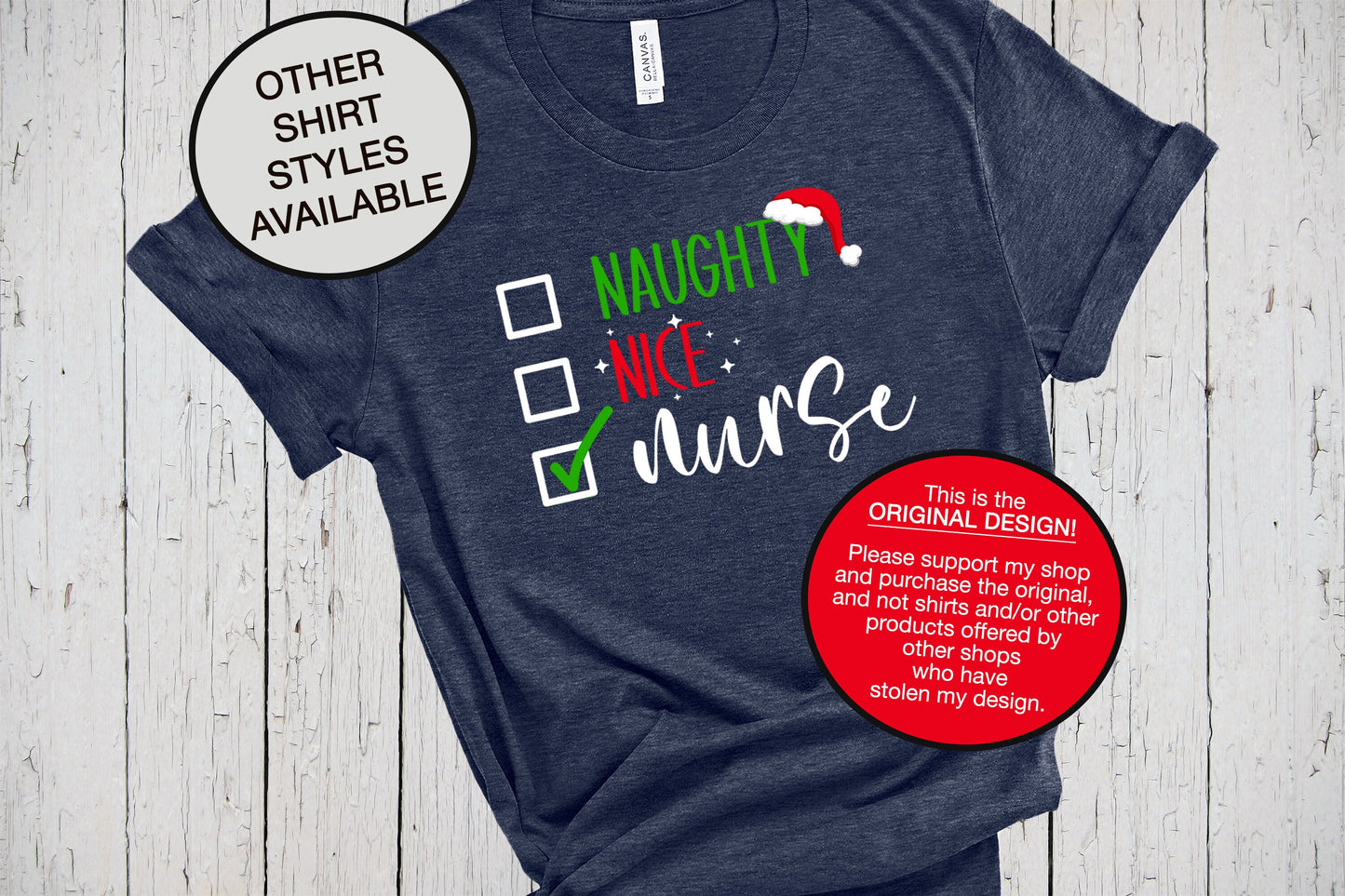 Naughty Nice Nurse, Cute Christmas Shirt, Holiday Shirt, Nurse Gift, Nurse Shirts, Santa Claus Hat, Santa Checklist, Good or Bad List