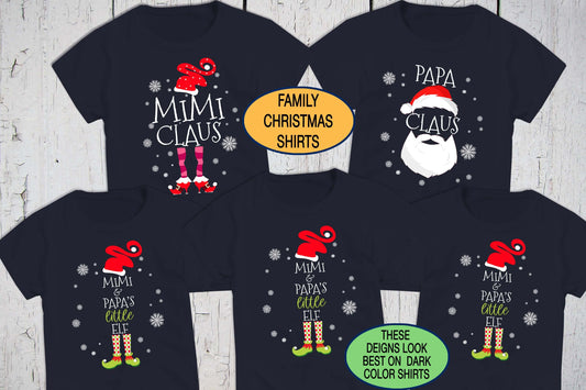 Mimi Claus Papa Claus Christmas Family Elf Shirts, Personalized Family Christmas T Shirt, Family Reunion Shirt, Xmas Shirt, Matching Shirts