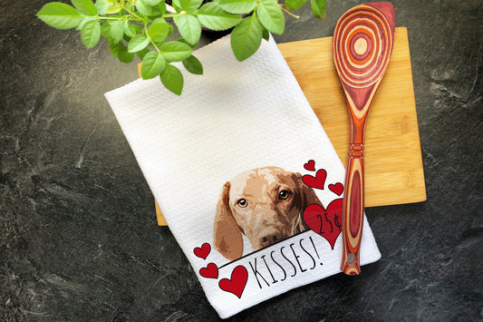 Vizsla Dog Kisses Valentines Day Gift for Mom, Vizsla Mom Valentine Gift, Hearts Dish Towel, Valentines Dog, Vizsla Dad Kitchen Tea Towel