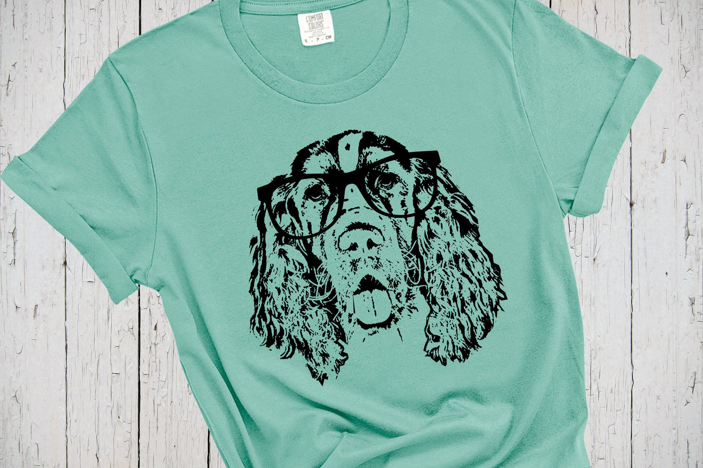 Brittany Dog T-Shirt, Nerdy Glasses Springer Spaniel Dog Lover Gift, Hipster Dog Dad Tshirt, Boykin Tibetan Cocker Spaniel Dog Grandma Gift