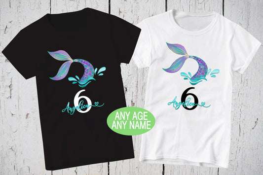 Personalized Mermaid Tail Birthday Shirt, Birthday Girl Outfit, Kids Birthday Gift T-Shirt, Mermaid Gift, Custom Shirt, Girls Birthday Shirt