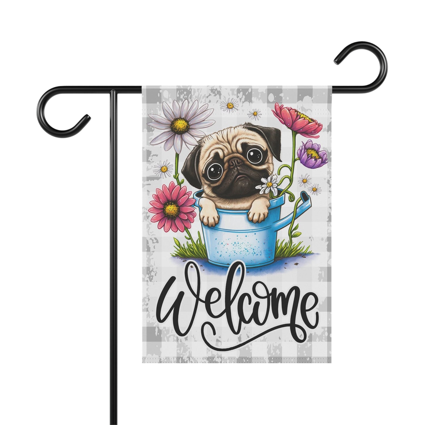 Pug Dog Welcome Garden Flag, Spring Garden Flag, Dog Lover Gift House Flag, Outdoor Flag, Pug Dog Mom, Dog Dad Porch Welcome Sign Pug Gifts