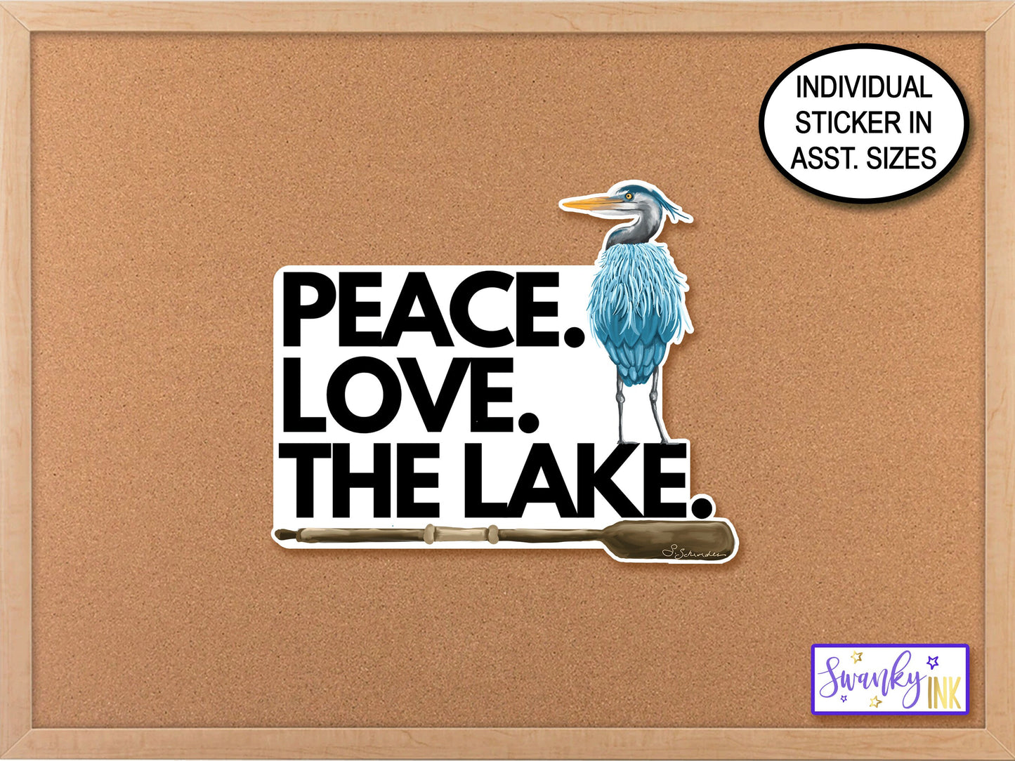 Peace Love The Lake Blue Heron Sticker, Great Lakes Adventure Sticker, Camping Sticker, Great Blue Heron Journal Sticker, Bird Phone Sticker