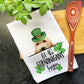 Goldendoodle Dog St Patricks Day Tea Towel, Let The Shenanigans Begin, Kitchen Decor Dish Towels, Golden Doodle Dog Mom Shamrock Irish Gifts