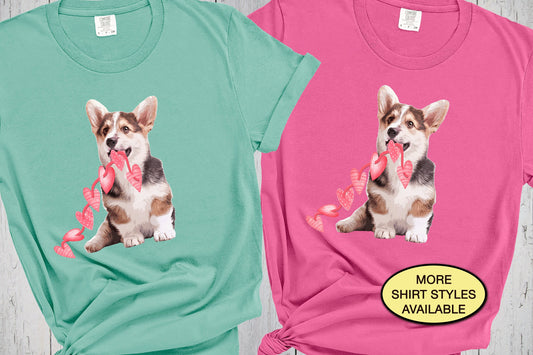 Tri-Color Corgi String of Hearts Shirt, Corgi Mama Mothers Day Gift, Corgi Lover Gift, Vet Tech Shirt, Tricolor Corgi Shirt, Dog Mom Shirt