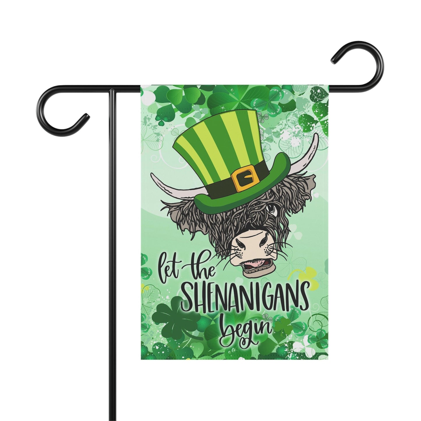 Highland Cow St Patricks Day Welcome Garden Flag, Let The Shenanigans Begin St Patrick's Day Funny Garden Flag, Irish Farmhouse House Flags