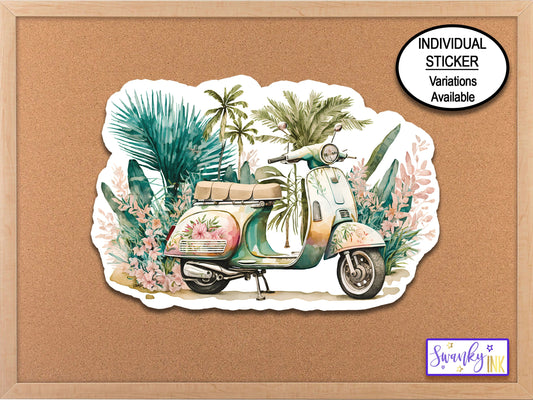 Scooter Stickers for Planner, Travel Sticker, Tropical Flowers Floral Sticker, Water Bottle Sticker, Phone Case Sticker, Motorcycle Sticker