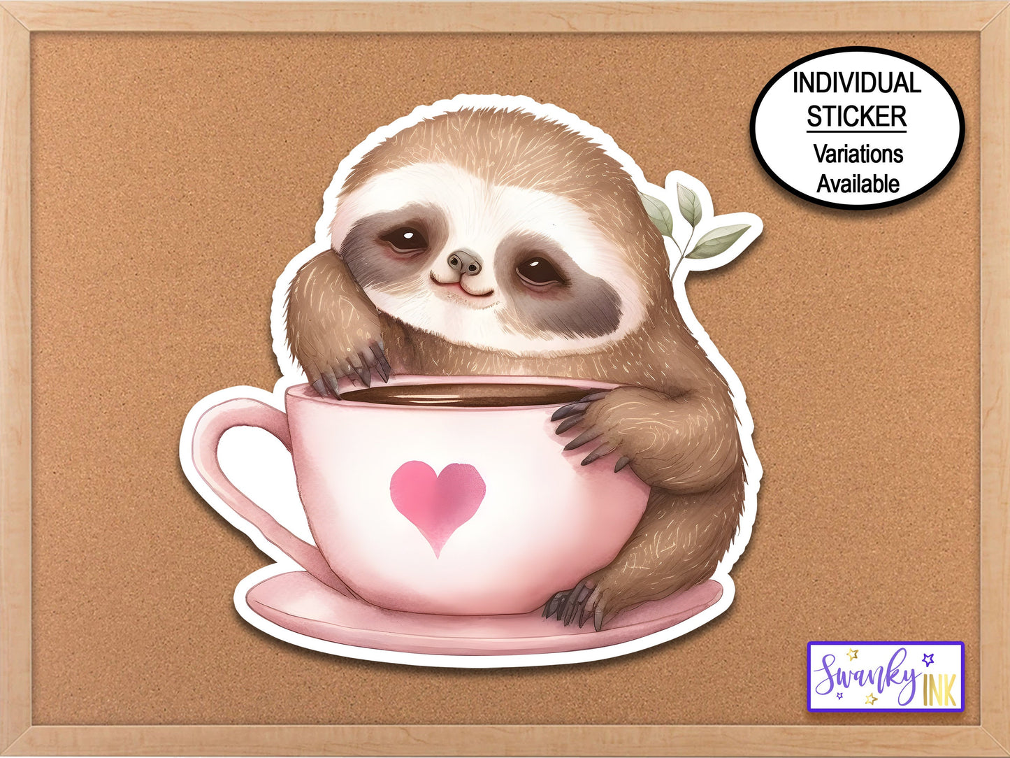 Cute Sloth Coffee Stickers, Sloth Clip Art Water Bottle Sticker, Coffee Lover Gift, Coffee Mug, Coffee Cup Sloth Sticker, Laptop Sticker