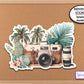 Retro Camera Sticker, Tropical Flowers Travel Sticker Decal, Vintage Film Camera Water Bottle Sticker, Journal Stickers, Photographer Gifts