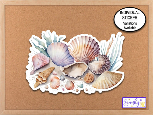 Seashells Pastel Sticker, Water Bottle Sticker, Phone Sticker, Summer Stickers, Nature Stickers, Ocean Beach Stickers, Sea Shells Flower