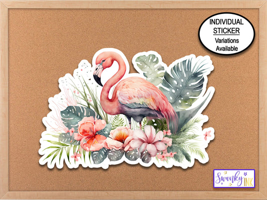 Pink Flamingo Tropical Art Stickers, Bird Stickers, Journal Stickers, Summer Flowers, Aesthetic Stickers, Tropical Plants, Hawaii Stickers