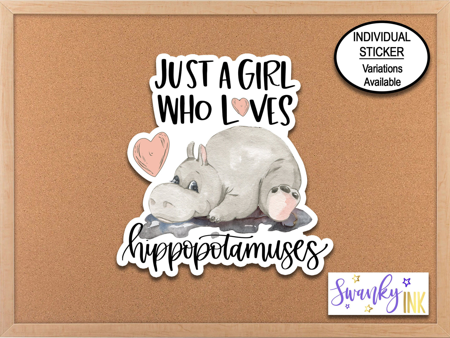 Just A Girl Who Loves Hippopotamuses Laptop Die Cut Sticker, Water Bottle Sticker, Hippopotamus Phone Sticker, Journal Sticker, Hippo Decal