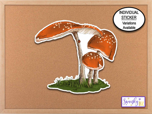 Ladybug on Mushroom Journal Sticker, Planner Stickers, Water Bottle Sticker, Botanical Stickers, Morel Mushroom Lover, Fall Nature Sticker