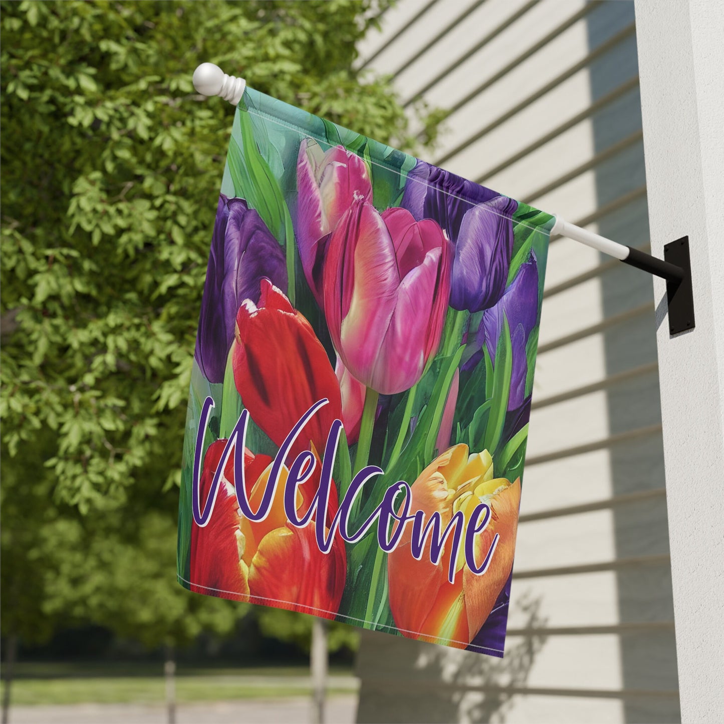 Tulips Welcome Garden Flag, Garden Art, Tulip Print Garden Decoration, Porch Flag, House Flag, Grandma Garden Outdoor Flag, Farmhouse Flag